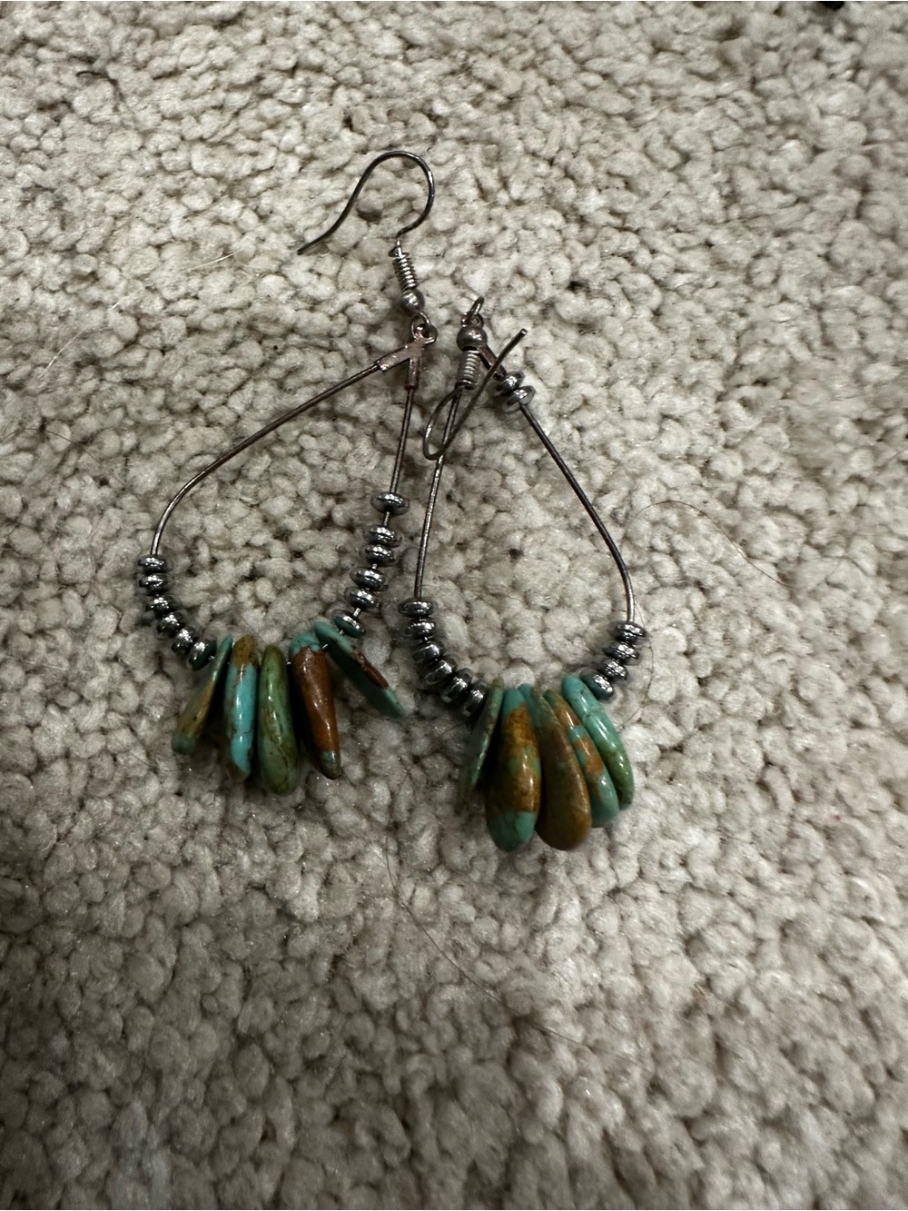 Handmade Turquoise & Brown Beaded Drop Earrings - Unbranded
